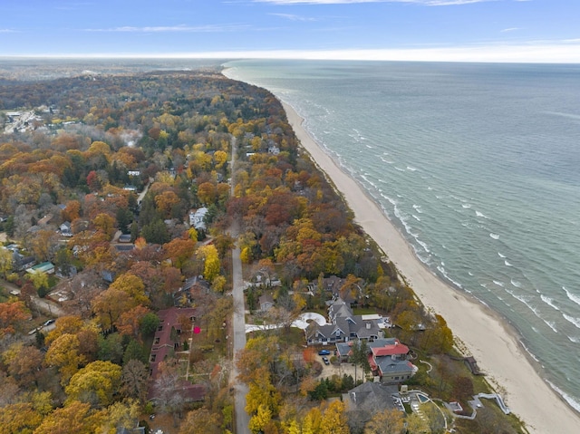 aerial view with a beach view and a water view