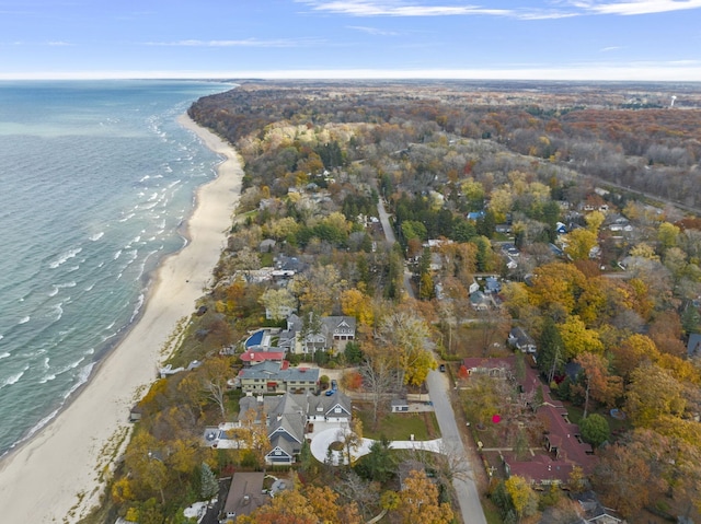 aerial view with a view of the beach and a water view