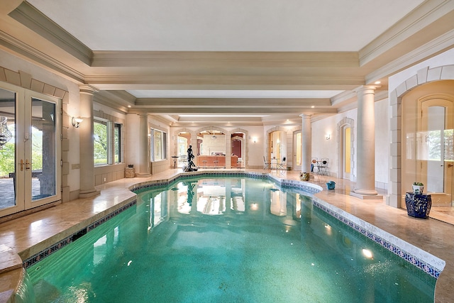 view of pool with french doors