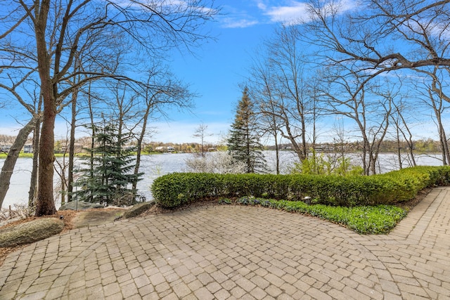 view of patio / terrace with a water view