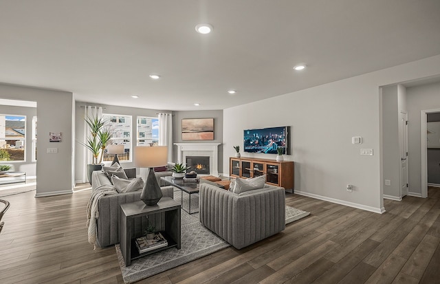 living room with dark wood-type flooring