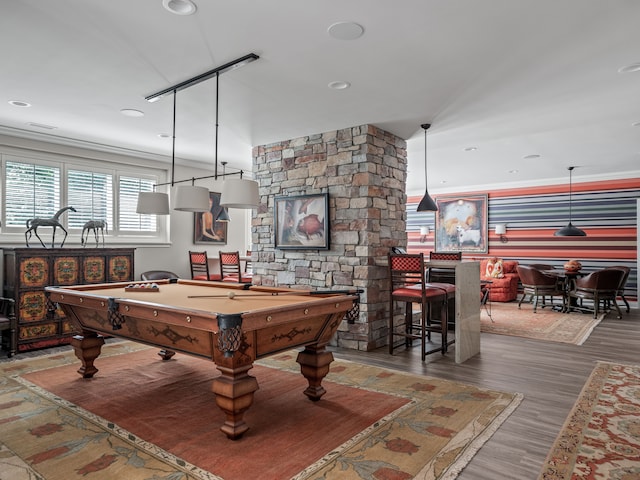 rec room featuring pool table and hardwood / wood-style floors