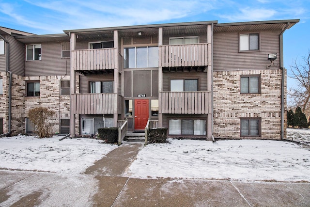 view of snow covered building