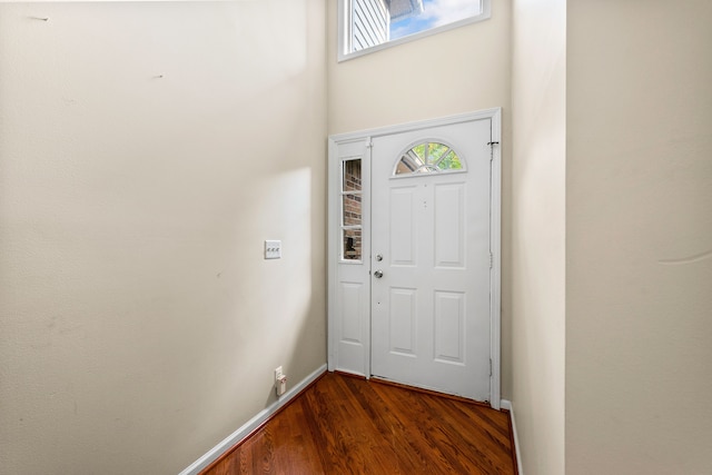 doorway to outside featuring dark wood-type flooring