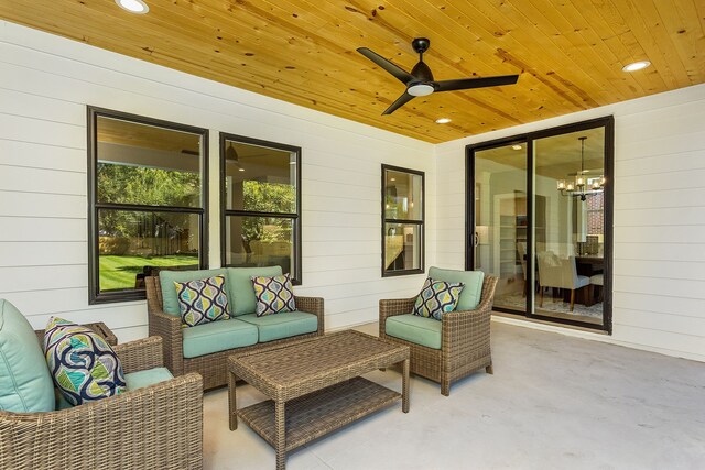 view of patio / terrace with ceiling fan and outdoor lounge area