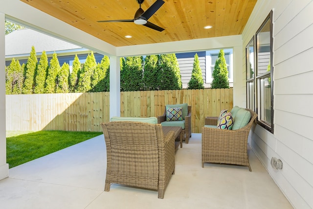 view of patio / terrace featuring an outdoor hangout area and ceiling fan