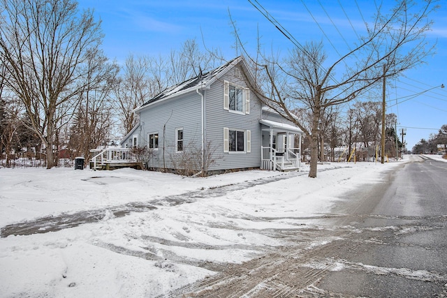 view of snow covered property