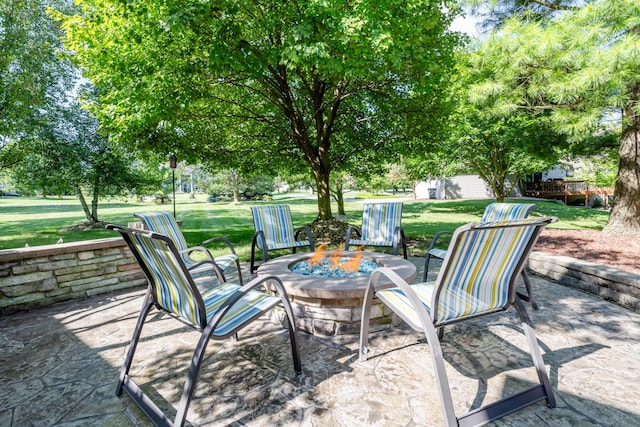 view of patio / terrace with a fire pit