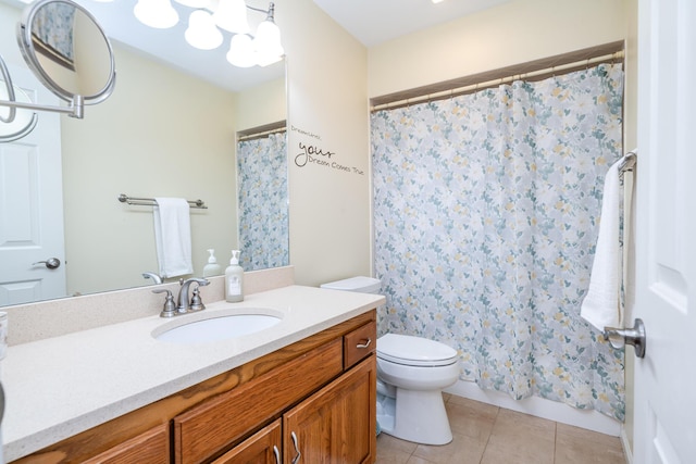 bathroom featuring tile patterned floors, vanity, and toilet