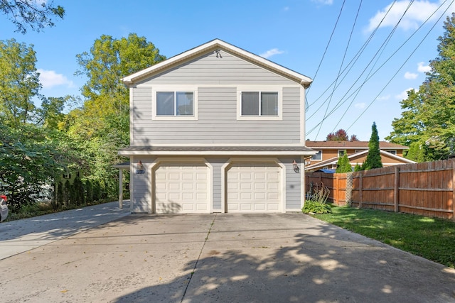 exterior space with a garage