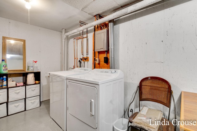 laundry room with electric panel and independent washer and dryer