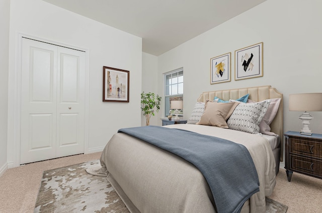 carpeted bedroom with a closet