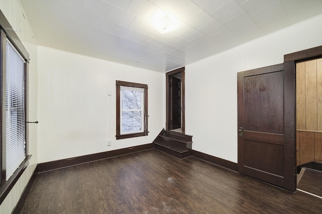 spare room with dark wood-type flooring