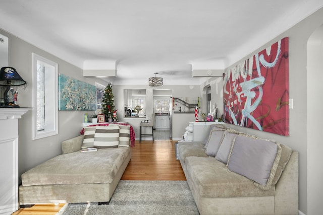 living room with light hardwood / wood-style floors