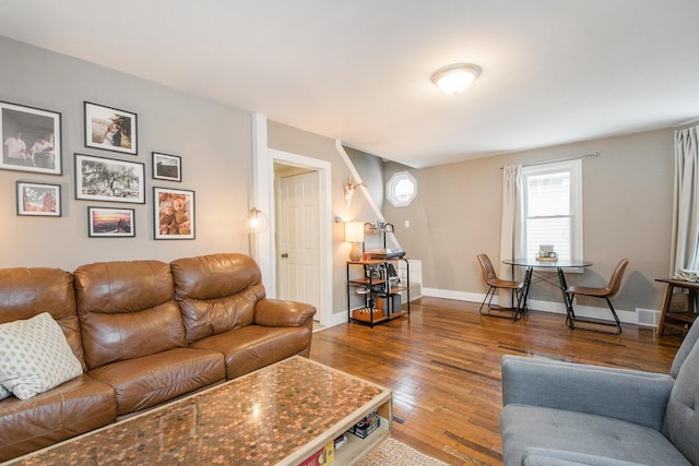 living room with hardwood / wood-style flooring