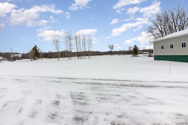 view of yard layered in snow