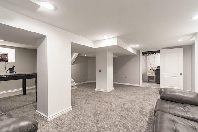 basement with carpet