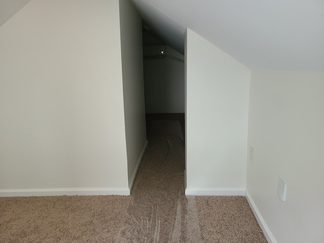 interior space featuring lofted ceiling and carpet flooring