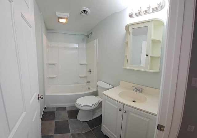 full bathroom with toilet, shower / tub combination, and vanity