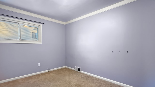 unfurnished room with carpet floors and ornamental molding