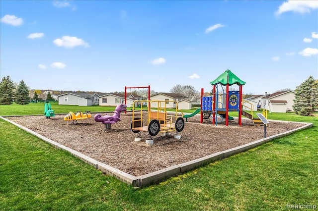 view of play area featuring a lawn