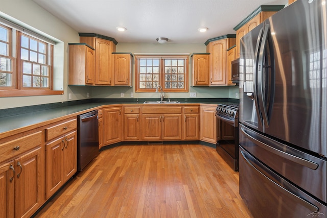 kitchen featuring light wood-type flooring, appliances with stainless steel finishes, a wealth of natural light, and sink