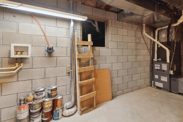 basement featuring heating unit