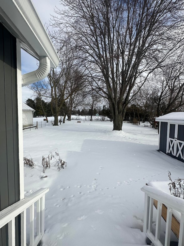 view of yard covered in snow