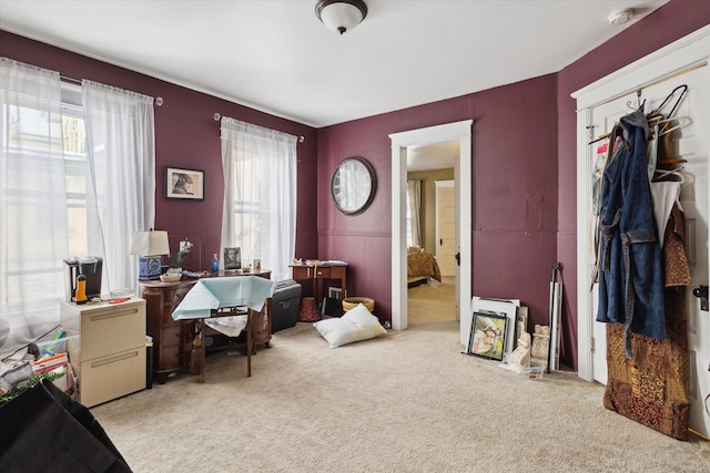 carpeted home office with a healthy amount of sunlight