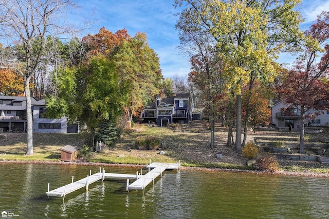 dock area with a water view