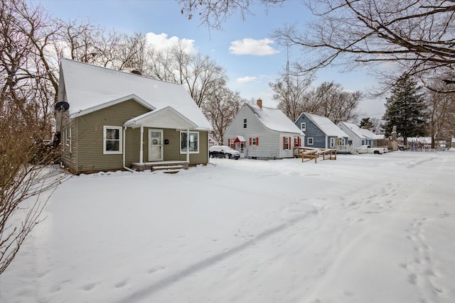 view of snow covered property