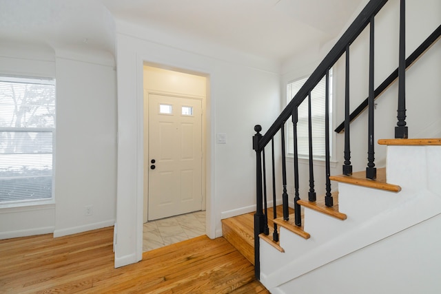 foyer with wood-type flooring