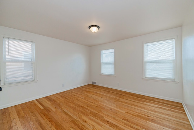 empty room with light hardwood / wood-style flooring and a wealth of natural light