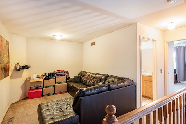 living room featuring light colored carpet