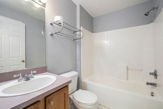 full bathroom with toilet, shower / washtub combination, and vanity