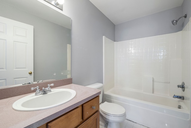 full bathroom featuring toilet, tile patterned flooring, shower / tub combination, and vanity