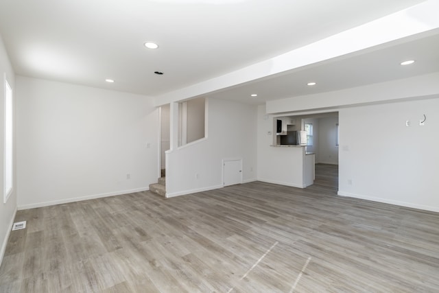 unfurnished living room featuring light wood-type flooring