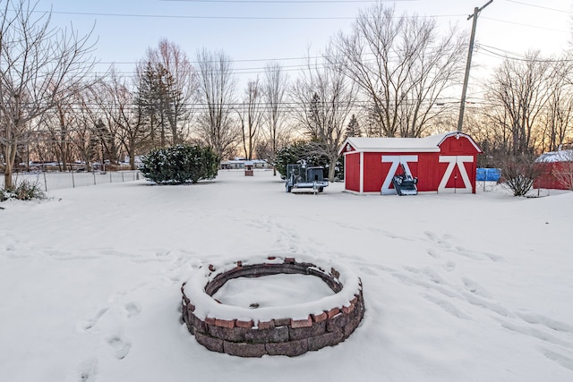 view of yard covered in snow