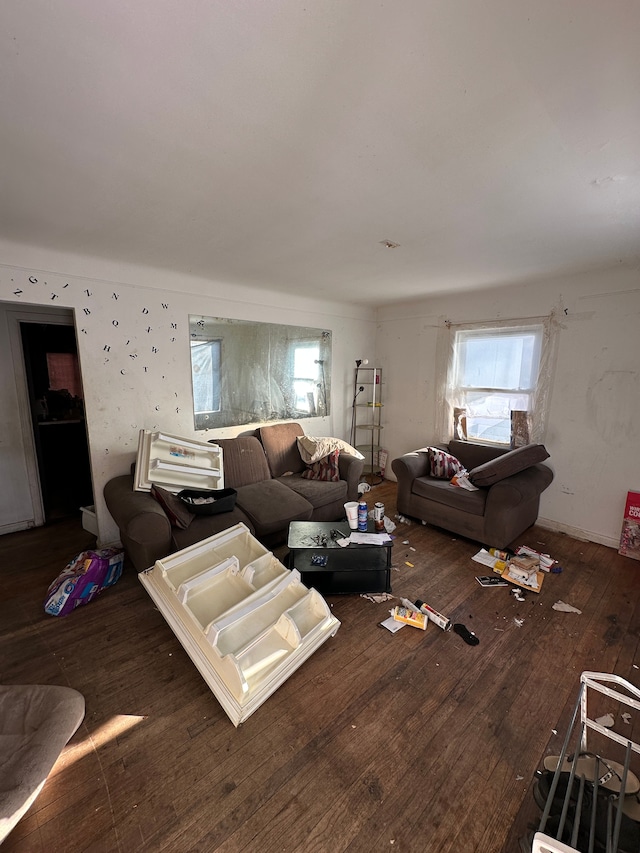 living room featuring dark wood-type flooring