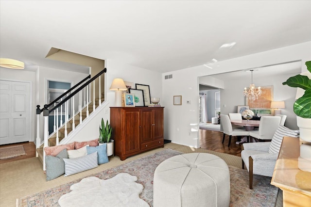 living room with a chandelier