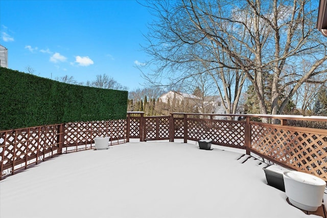 view of snow covered patio