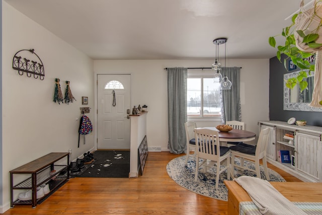 foyer entrance with light hardwood / wood-style flooring and a wealth of natural light