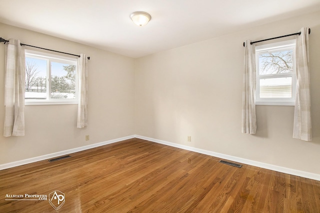 spare room featuring wood-type flooring and plenty of natural light