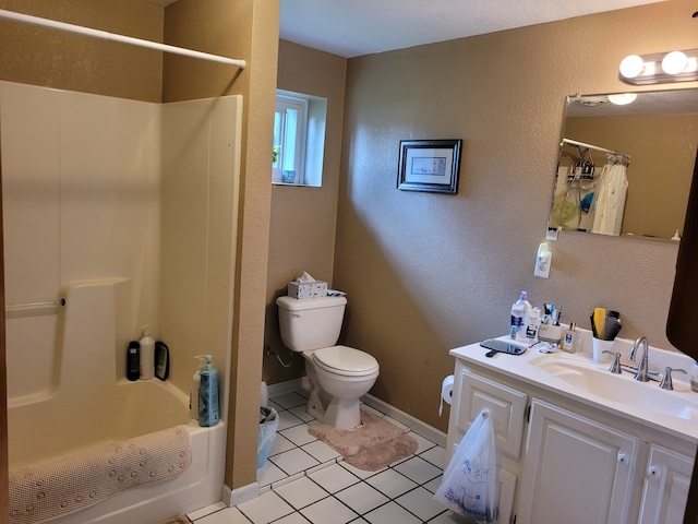 full bathroom featuring toilet, tile patterned flooring, shower / bath combo, and vanity