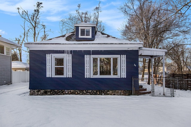 view of snow covered exterior