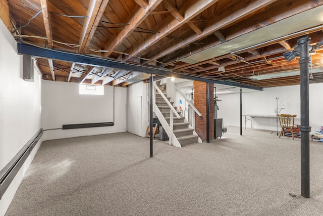 basement with a baseboard heating unit