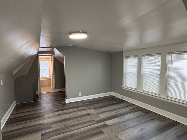 bonus room featuring vaulted ceiling and dark hardwood / wood-style floors