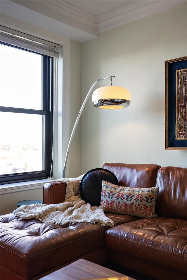 living room with crown molding