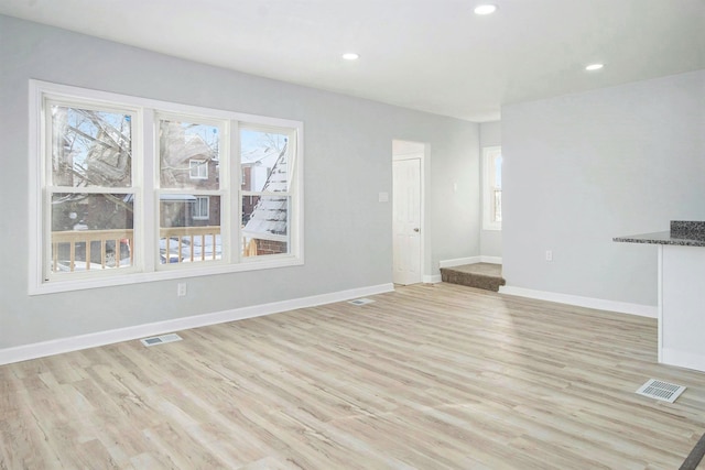 unfurnished living room with plenty of natural light and light wood-type flooring