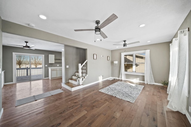 interior space featuring ceiling fan and hardwood / wood-style floors